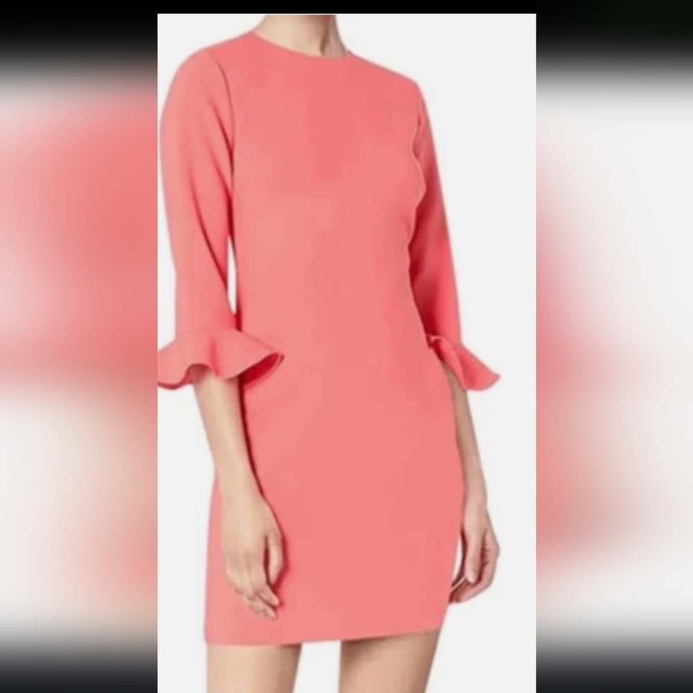 LIKELY Coral Long Sleeve Dress with Ruffle Cuffs